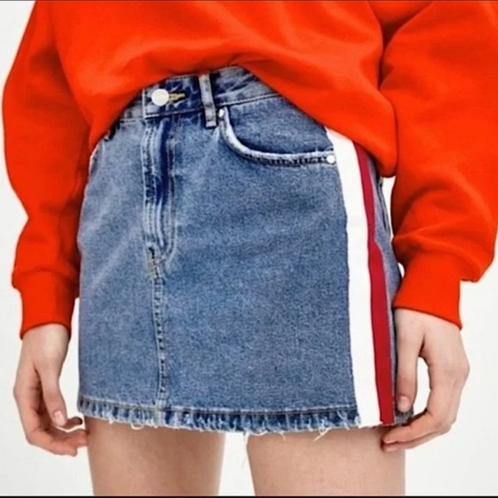 Zara Side Stripe Denim Mini Skirt Size Small